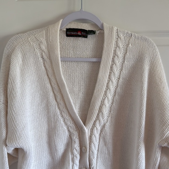 Outback Red Cream Colored Cableknit V-Neck Cardigan Size Medium - Picture 2 of 5